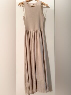 Beige Gathered Maxi Skirt